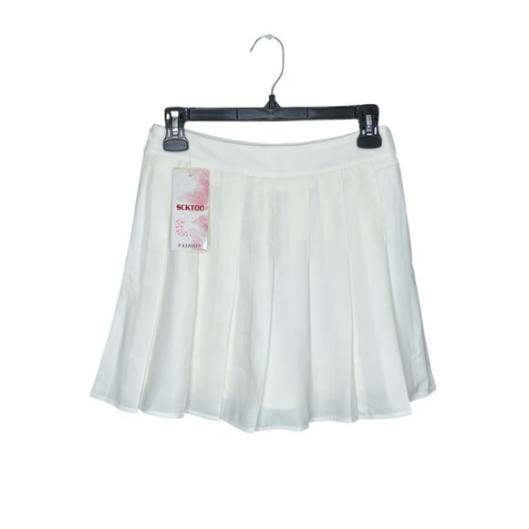 New SCKTOO Size Small S White‎ Pleated Mini Tennis Skirt with Shorts Lining - Picture 3 of 5